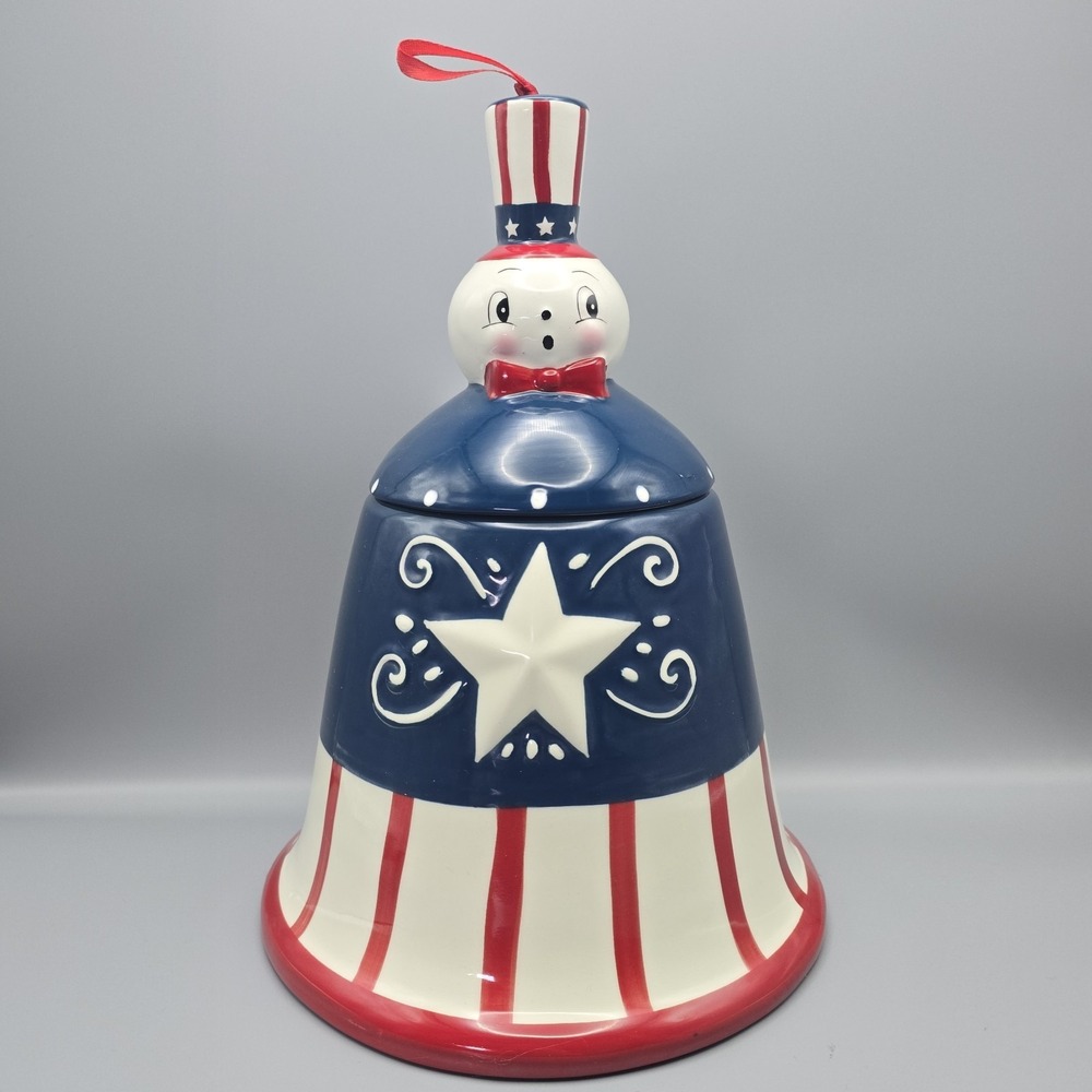 Johanna‎ Parker Carnival Cottage Mr Liberty Bell Cookie Jar Patriotic Canister - Picture 2 of 16
